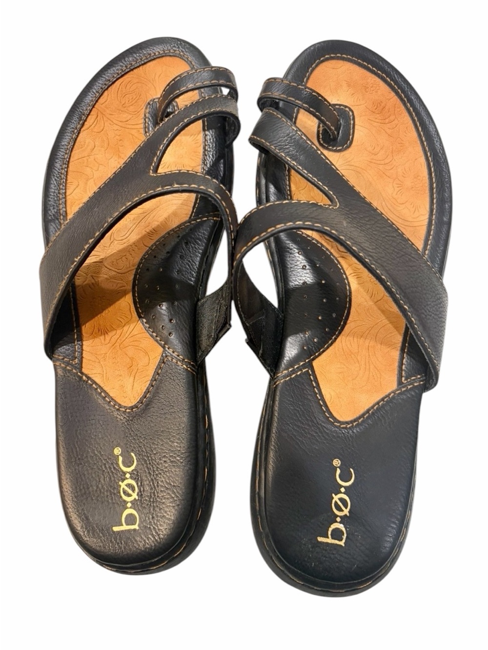 b.o.c. Women's Brown Leather Crisscross Slide Sandals Brand NEW